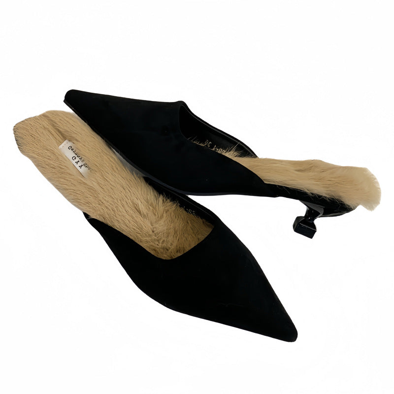 Dame spidse mules med luxus pelsfor og elegant design Stilla