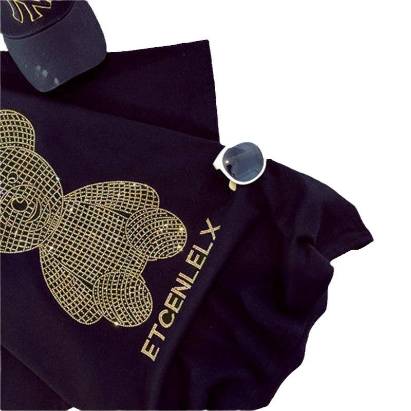 Dame T-shirt med glitrende bjørnemotiv og afslappet pasform Stilla