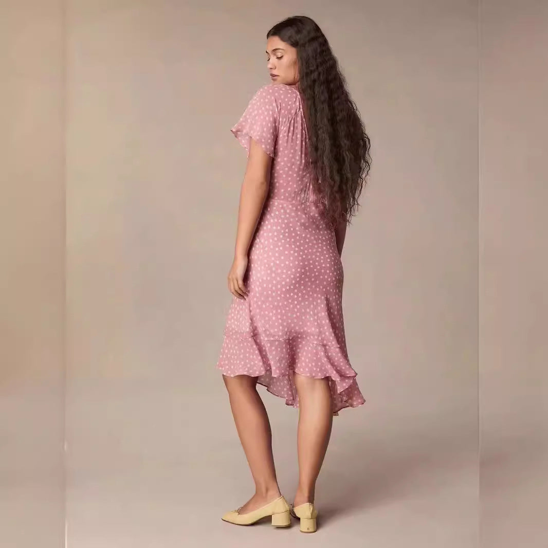 Dame Midikjole med elegant flæsekanter og fint polka-dot mønster Stilla