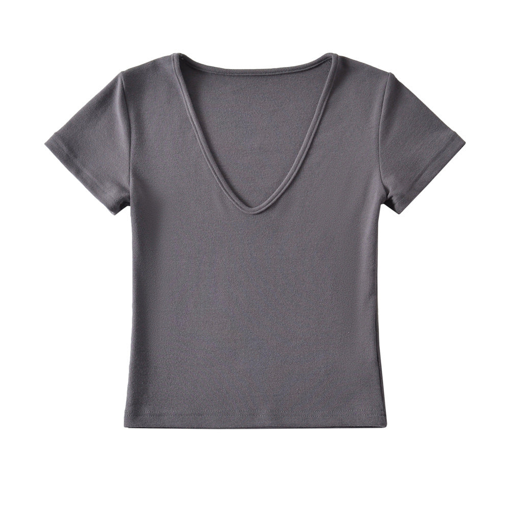 Dame V-hals T-shirt med figursyet snit Stilla
