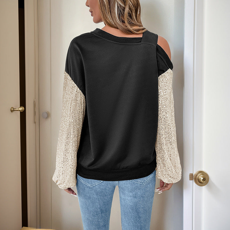 Kvinders Off-Shoulder Sweater med Glamrende Paillet Ærmer Stilla