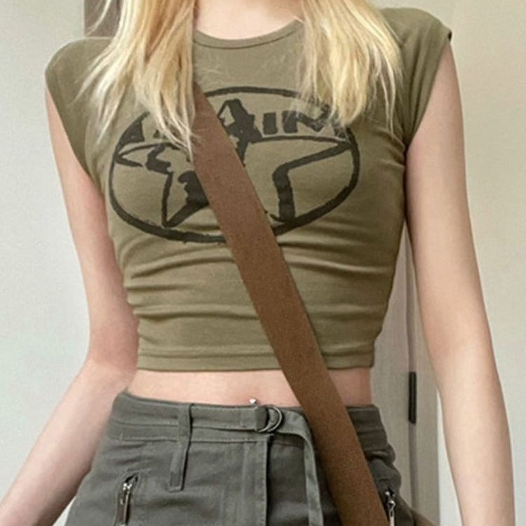 Dame Crop-top med kreativ grafikprint og tætsiddende pasform Skovae