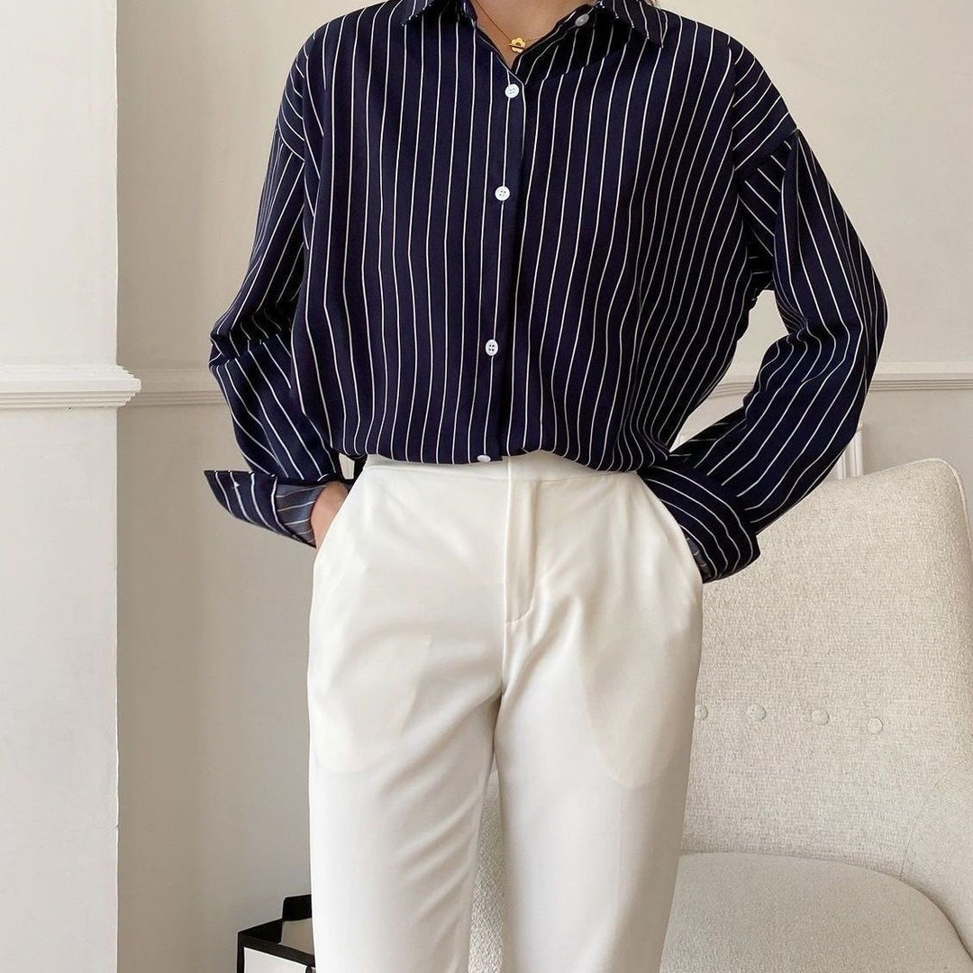 Kvinder Klassisk Skjorte Bluse med Fine Striber Stilla