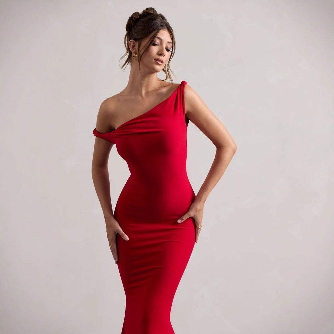 Dame Elegante En-Skulder-Maxi-Kjole Stilla