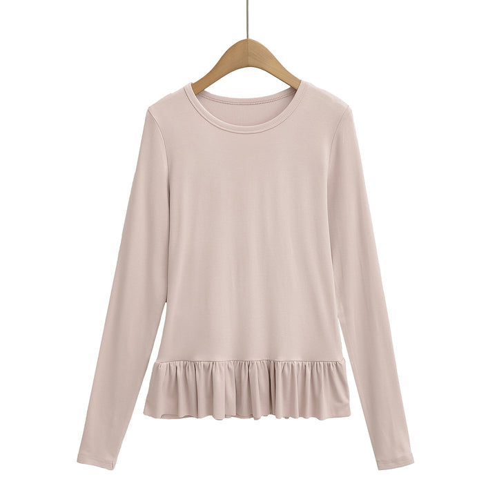 Dame Longsleeve Top med flæse afslutning og rund halsudskæring Stilla