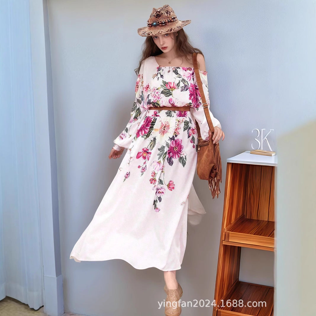 Dame Floral Off-Shoulder Maxi Kjole Stilla