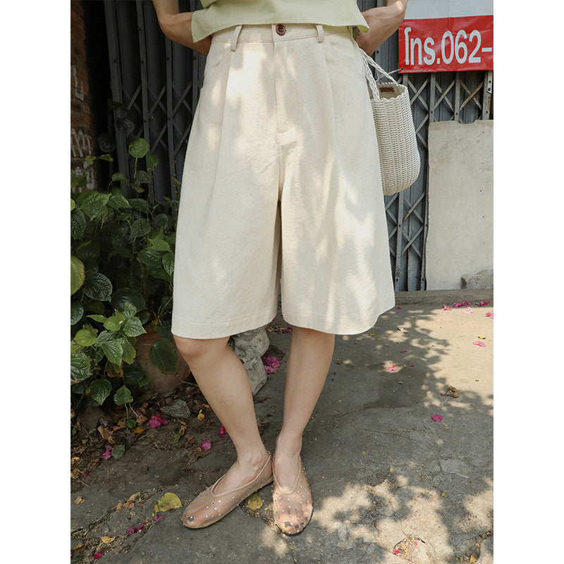 Dame luftige linned-shorts med elegant foldedetail Stilla