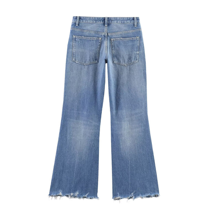 Dame Flared Jeans med Destroyed-effekter og frynseafslutninger Skovae