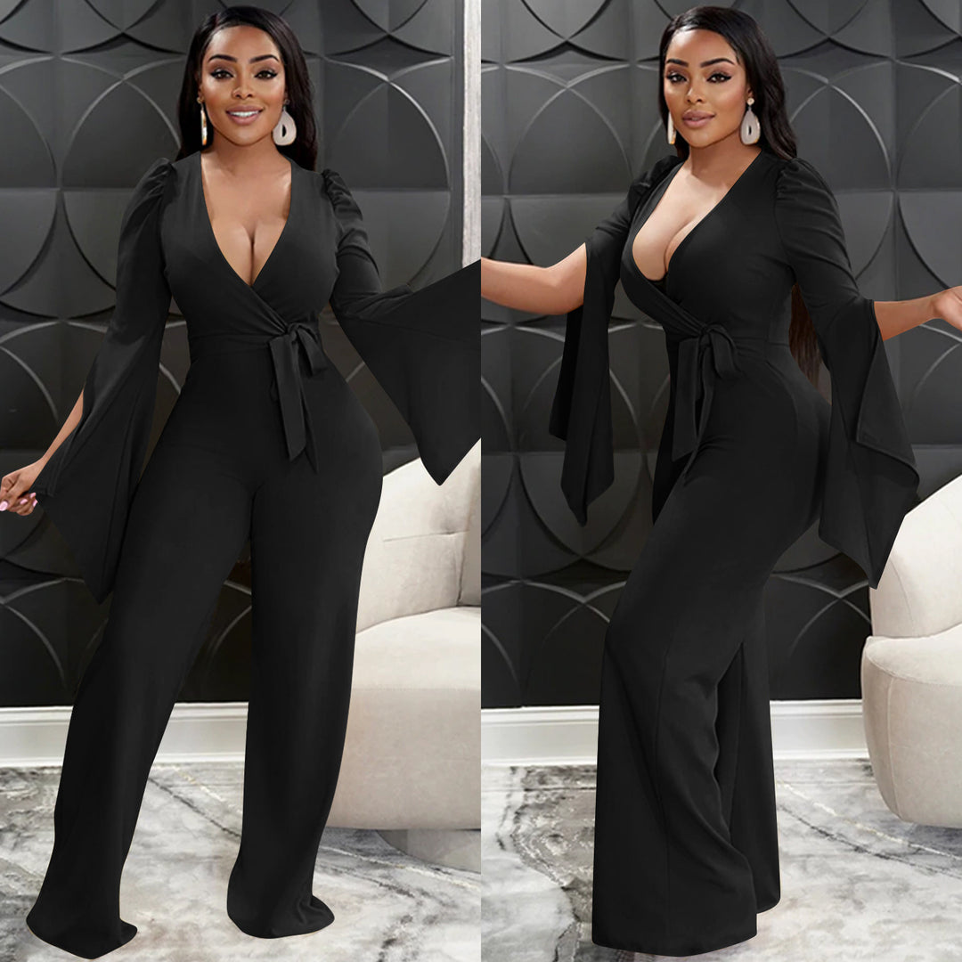 Dame Elegant Jumpsuit med bredde ærmer og figursyet snit Stilla