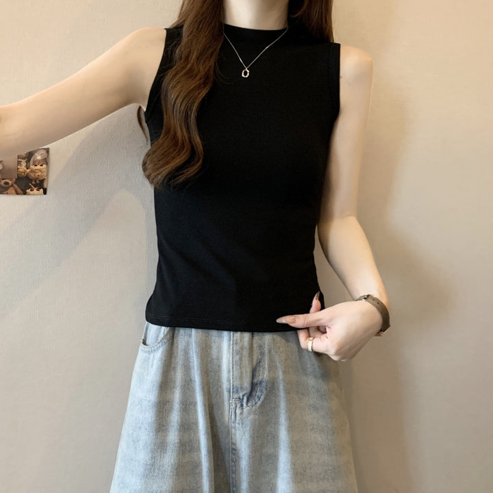 Femme Slim Fit Mock Neck Ribbet Tanktop Stilla