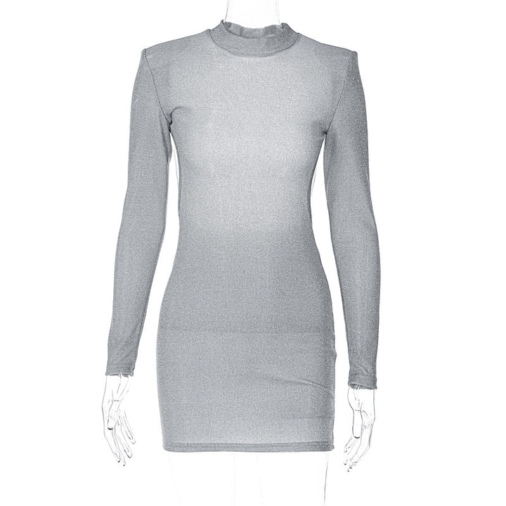 Dame Elegant Langærmet Kjole med blinkende Design og tætsiddende Snit Stilla