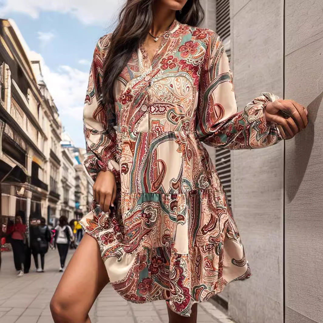 Kvinder Bohemian Paisley Print Midi Kjole Stilla