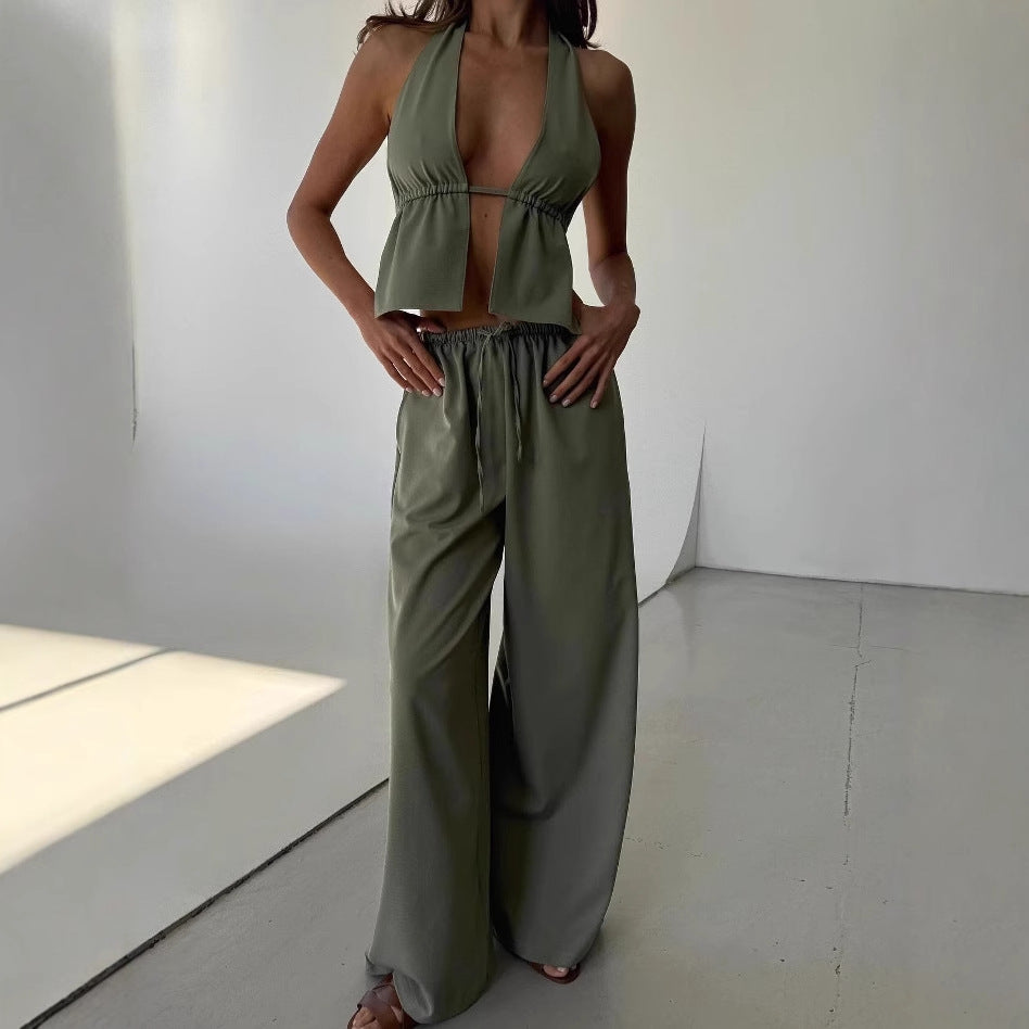 Dame Sæt bestående af Flydende Crop-Top og Vidde Skåret Palazzo-Bukser Stilla