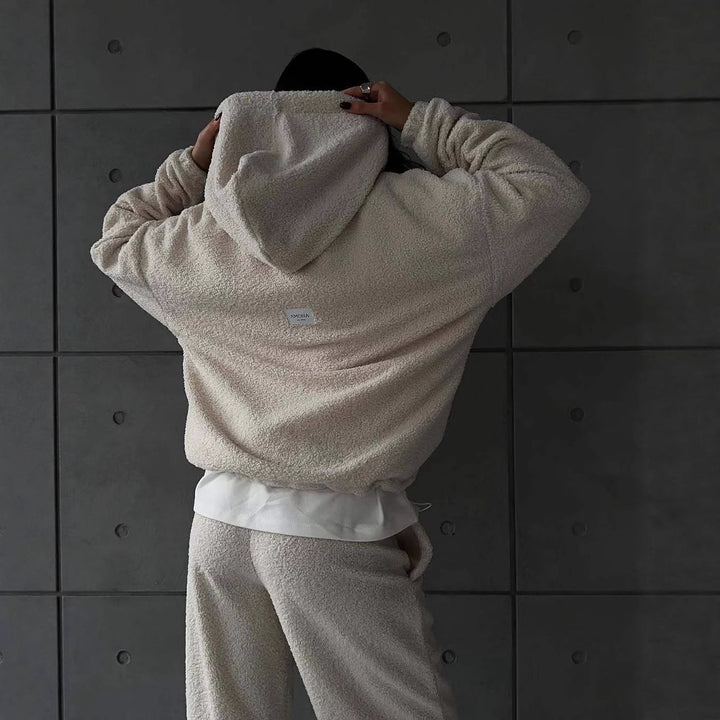Kvinders fleece lounge sæt med hætte og elastiske manchetter Skovae