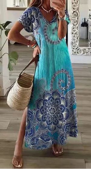 Kvinder Kunstnerisk Boho Tryk Maxi Kjole Stilla