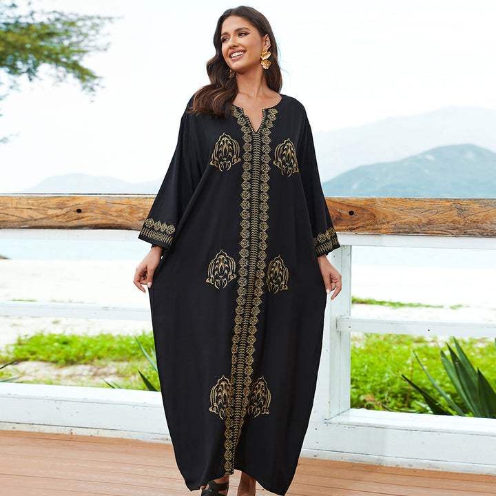 Dame Kaftan med kunstneriske gyldne broderier og elegant snit Stilla