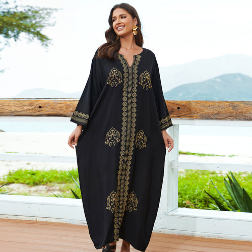 Dame Kaftan med kunstneriske gyldne broderier og elegant snit Stilla