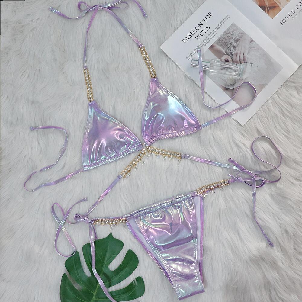 Dame iriserende perle triangle bikini sæt Stilla