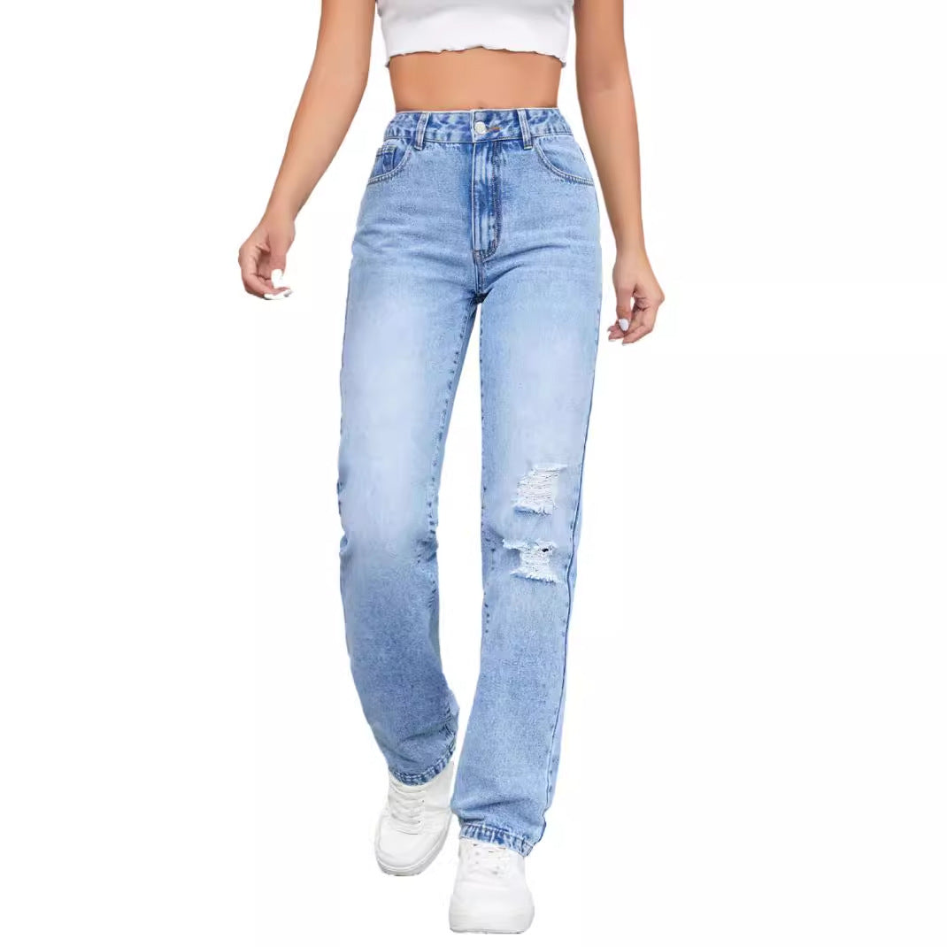 Kvinders høje jeans i en afslappet vintage stil med stilfuld ødelagt effekt Stilla
