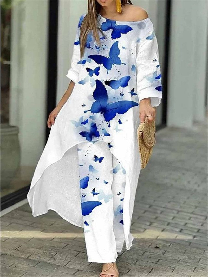 Dame maxikjole med blomsterdesign og asymmetrisk kant Stilla