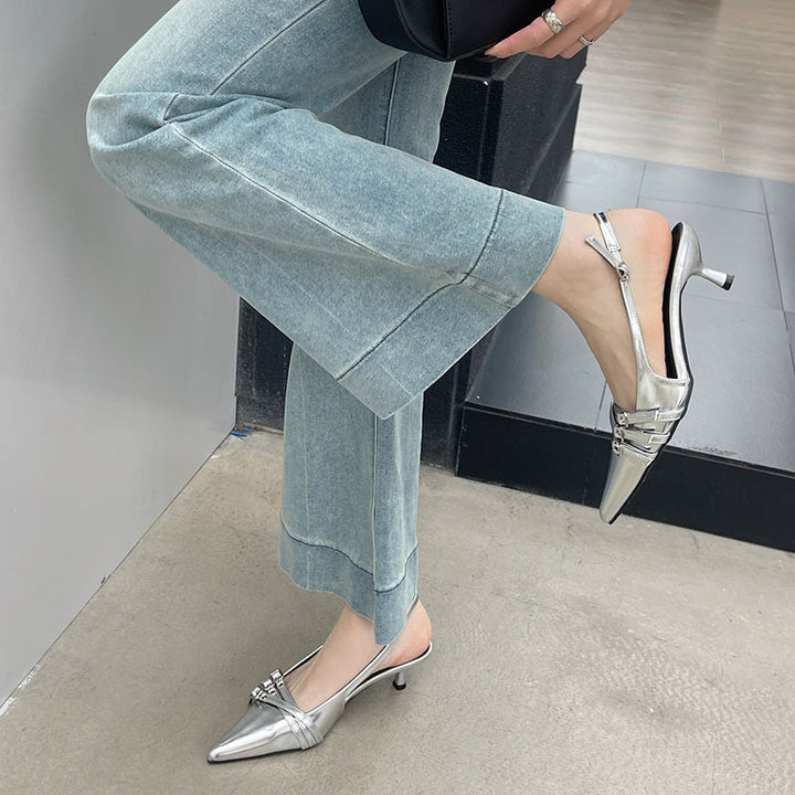 Dame Slingback Pumps med spidse tåområde og glamourøse accenter Stilla