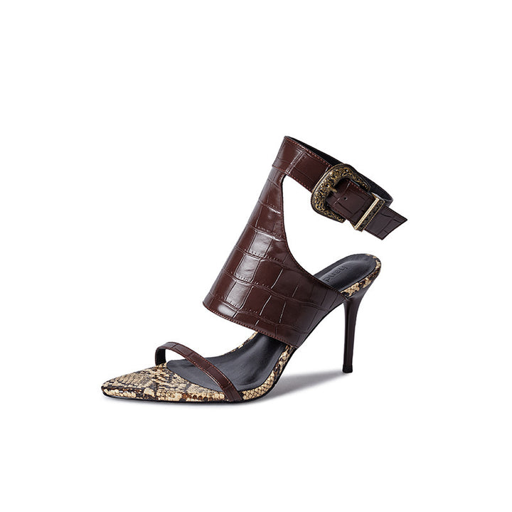 Femme Strappy Højhælede Sandaler med Krokodille- og Slangeskindsaccenter Stilla