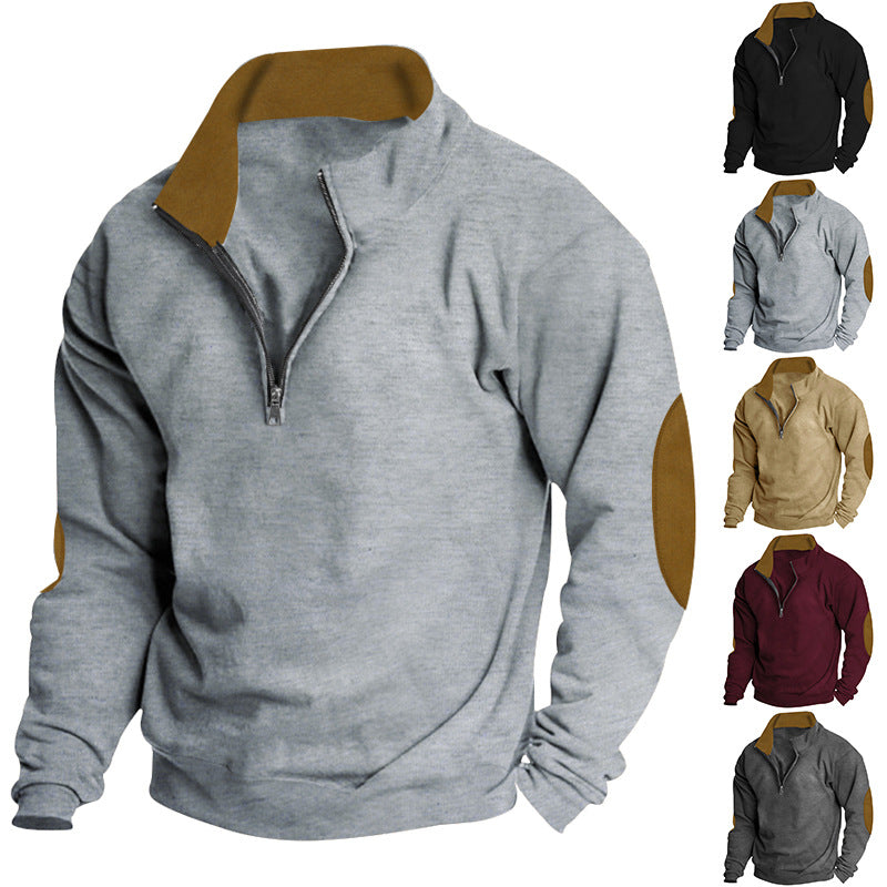 Herrer sporty fleece-pullover med høj lukket krave og lynlås Stilla