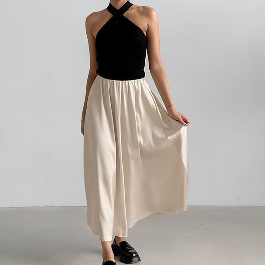 Dame Maxi-nederdel-top-kombination med elegant halterdesign og flydende stof Stilla
