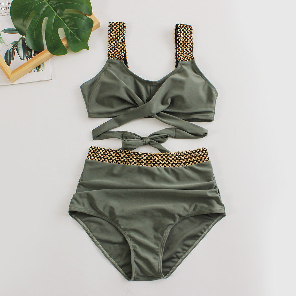 Dame Højtaljet Bikini-Sæt med stilfuld Wrap-Top Skovae