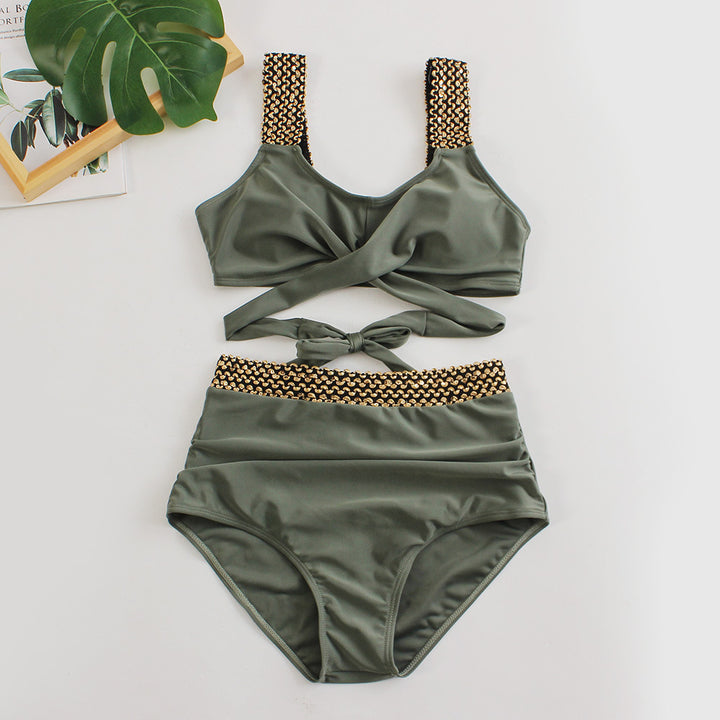 Dame Højtaljet Bikini-Sæt med stilfuld Wrap-Top Skovae