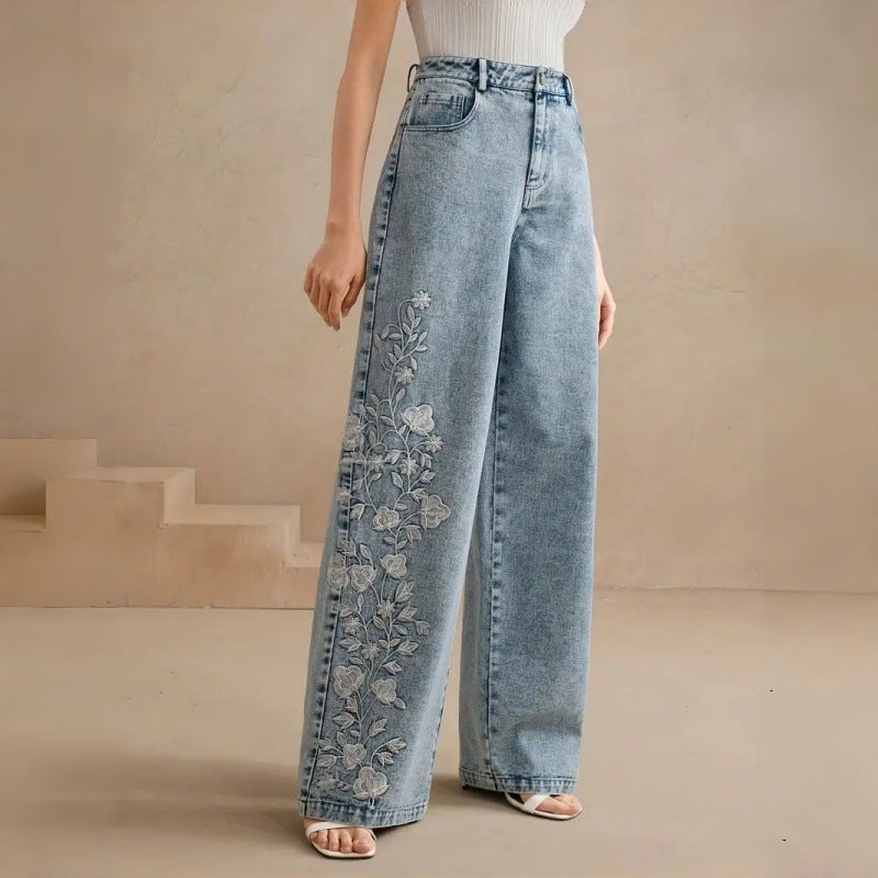 Dame Loose-Fit Jeans med blomsterbroderi Skovae