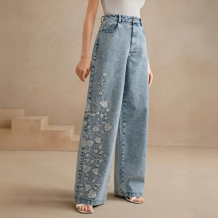 Dame Loose-Fit Jeans med blomsterbroderi Skovae