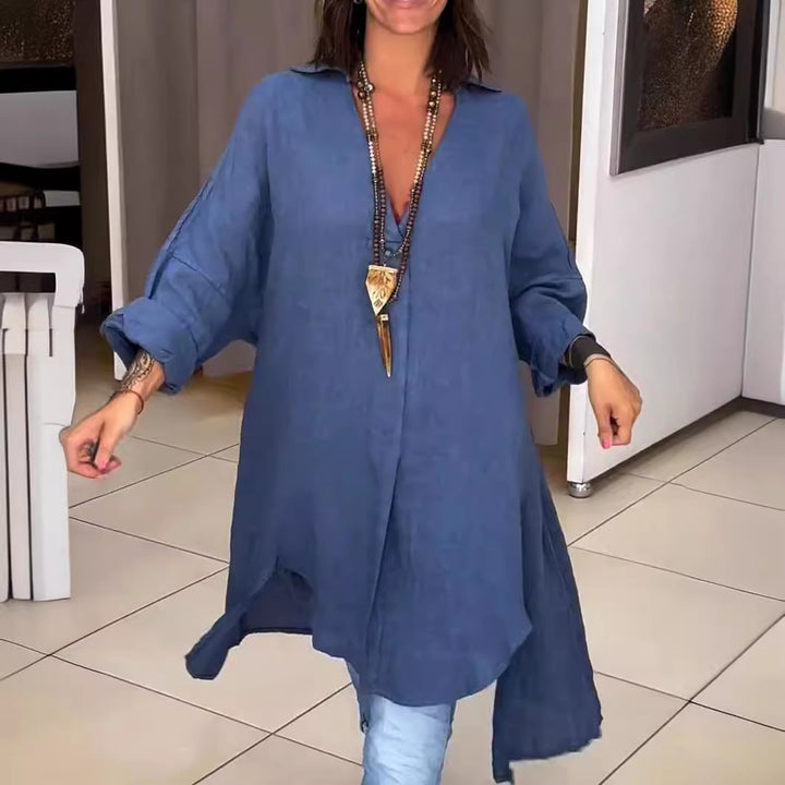 Dame Lettere Linned blouse med asymmetrisk snit og lange ærmer Stilla