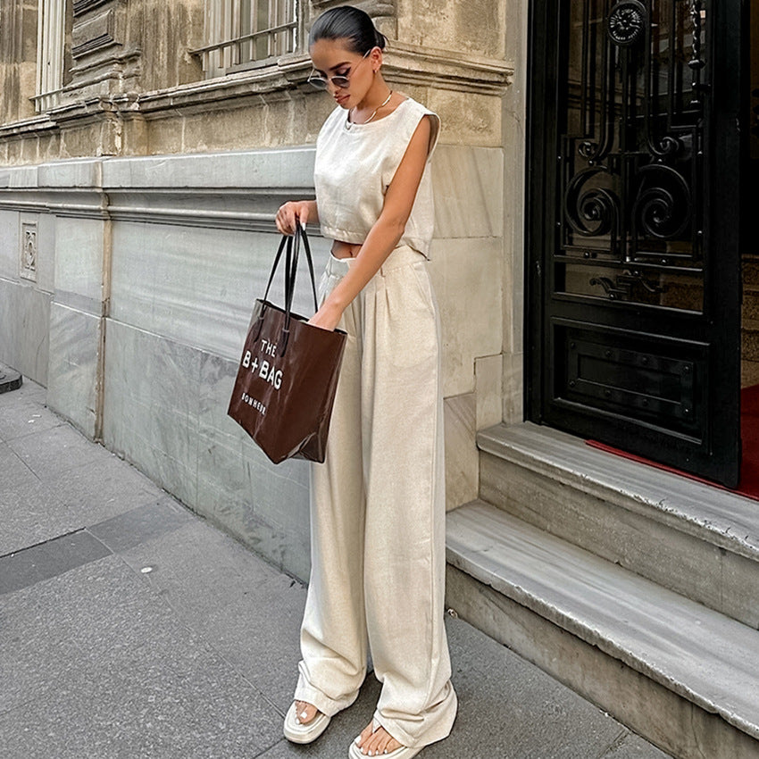 Dame sæt bestående af cropped top og elegant vide bukser Stilla