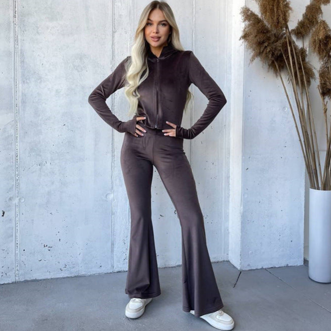 Dame sporty fleece sæt med lynlås og behagelige lange ærmer Skovae