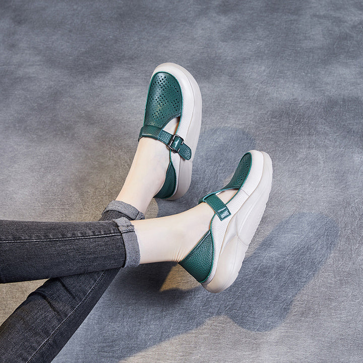 Dame Læder Spænde Clogs med perforeret Design Stilla