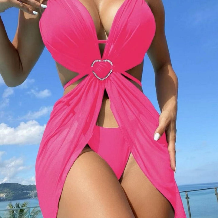 Dame Bikini-sæt med legende hjerte-design og gennemsigtig overtræk Skovae