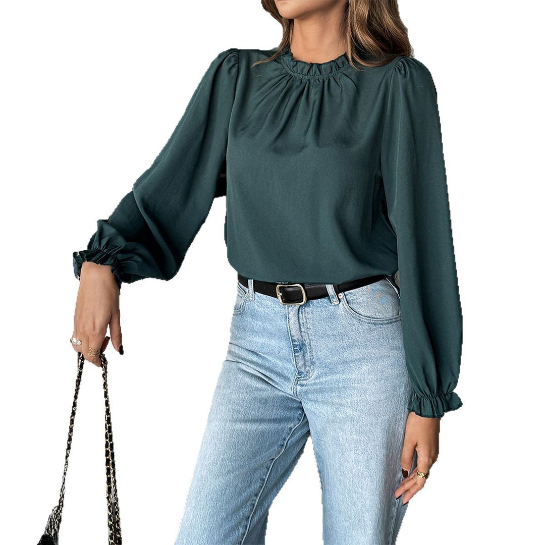 Damer elegant bluse med draperinger og ballonærmer Stilla