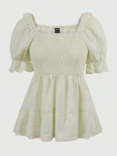 Dame bluse top med ryscher og figursyet pasform Stilla