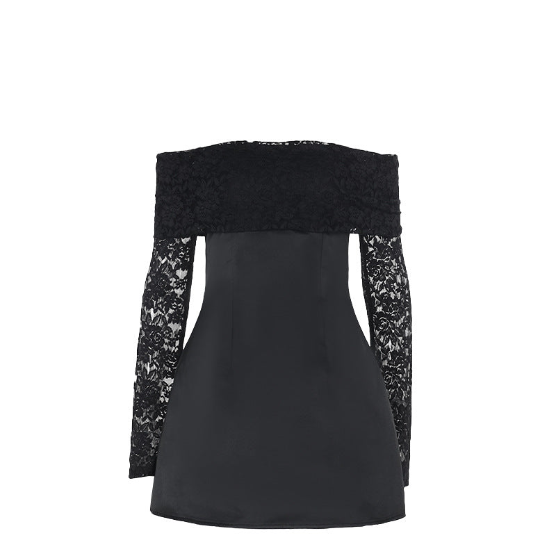 Dame elegant off-the-shoulder minikjole med spidse ærmer og svajende skørt Skovae