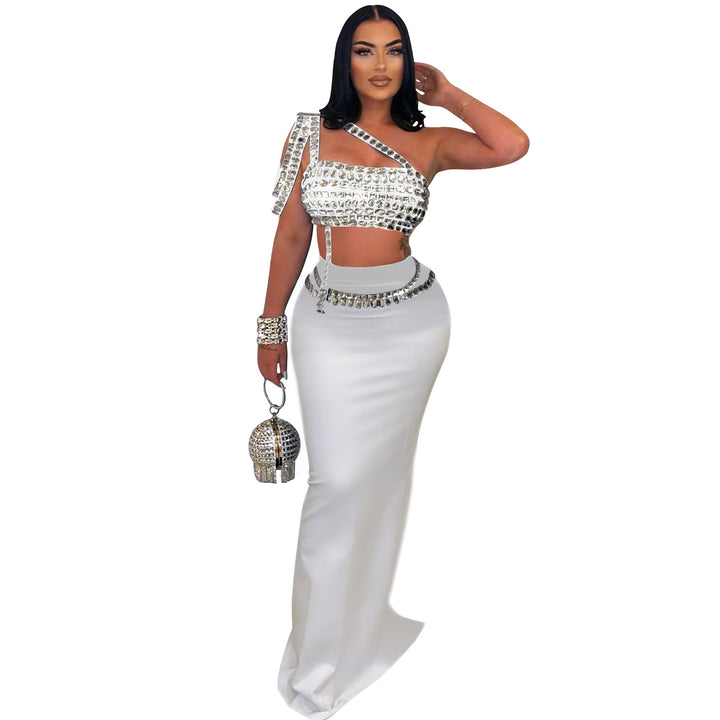 Dame Glitrende Crop-Top med figursyet Maxi-Nederdel Kombination Stilla