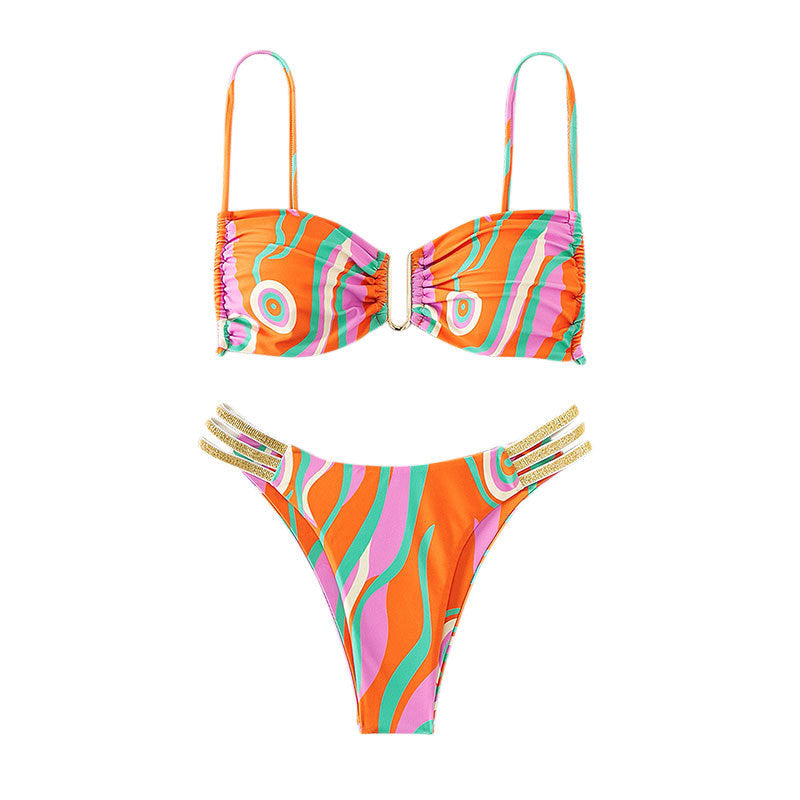 Dame Farverig Mix-Media Bikini Top med justerbare stropper fra Skovae