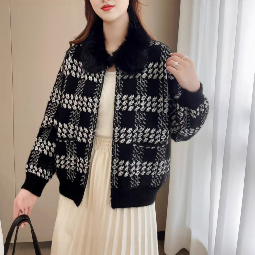 Kvinders designer cardigan med luksuriøs faux fur krave Stilla