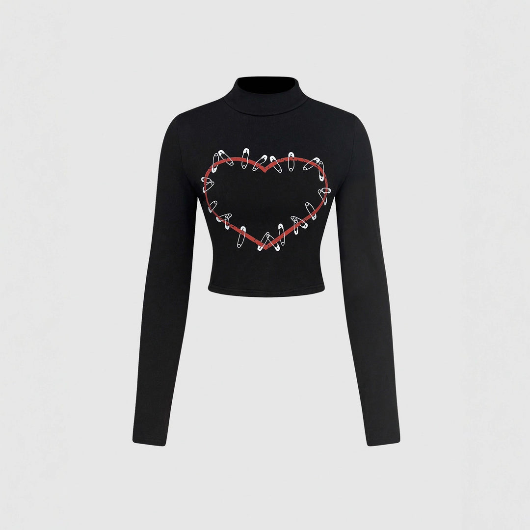 Kvindernes langærmede crop top med kreativt hjerte design Stilla