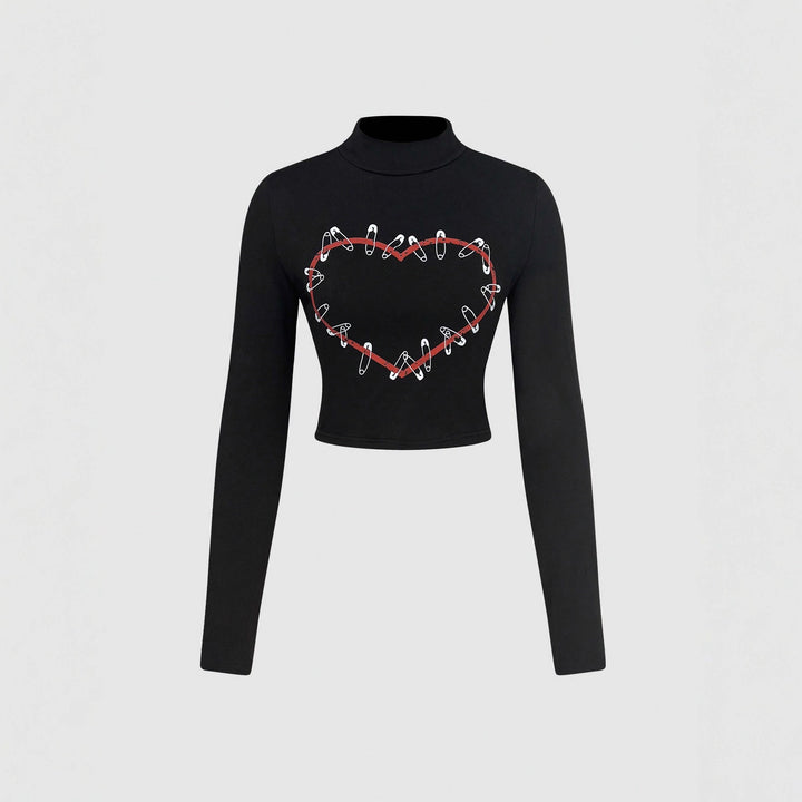 Kvindernes langærmede crop top med kreativt hjerte design Stilla