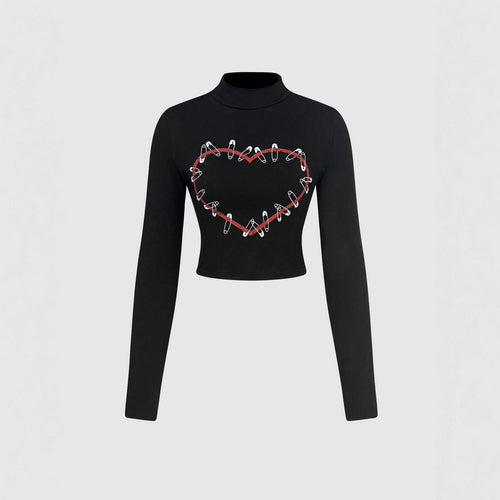 Kvindernes langærmede crop top med kreativt hjerte design Stilla