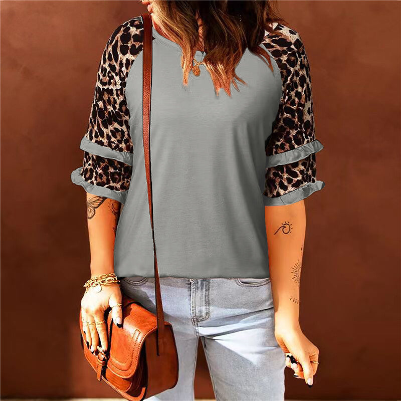 Kvinder Stilfuld Leopardmønster Overlay T-Shirt Stilla