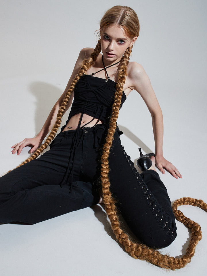 Dame Festligt Crop-Top med raffineret snøring og asymmetrisk kant Stilla