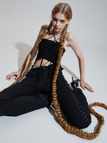 Dame Festligt Crop-Top med raffineret snøring og asymmetrisk kant Stilla