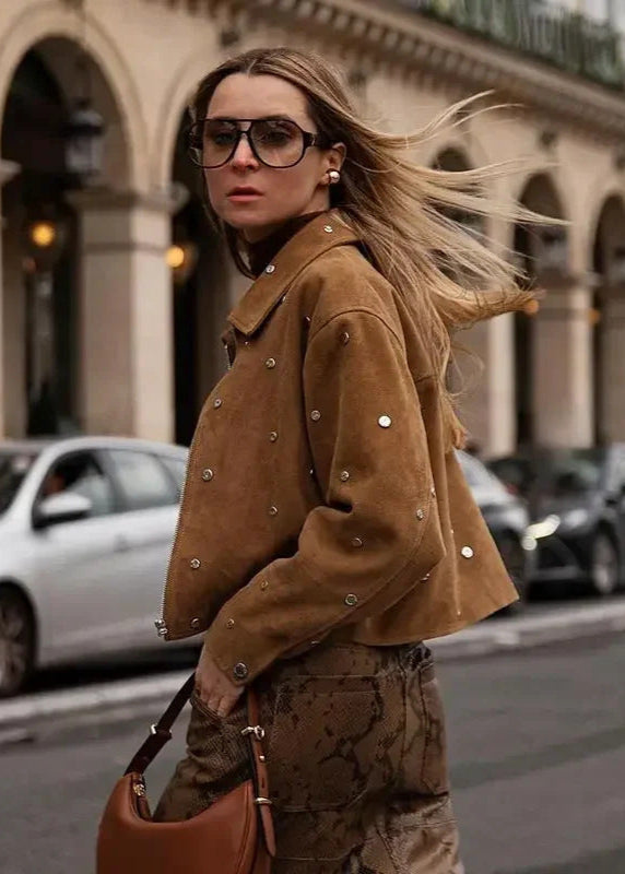 Stilla | Wild suede Ge cropped jakke